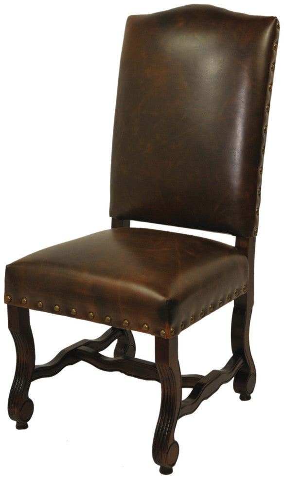 Leather High Back Dining Chair With Nail Head Trim
