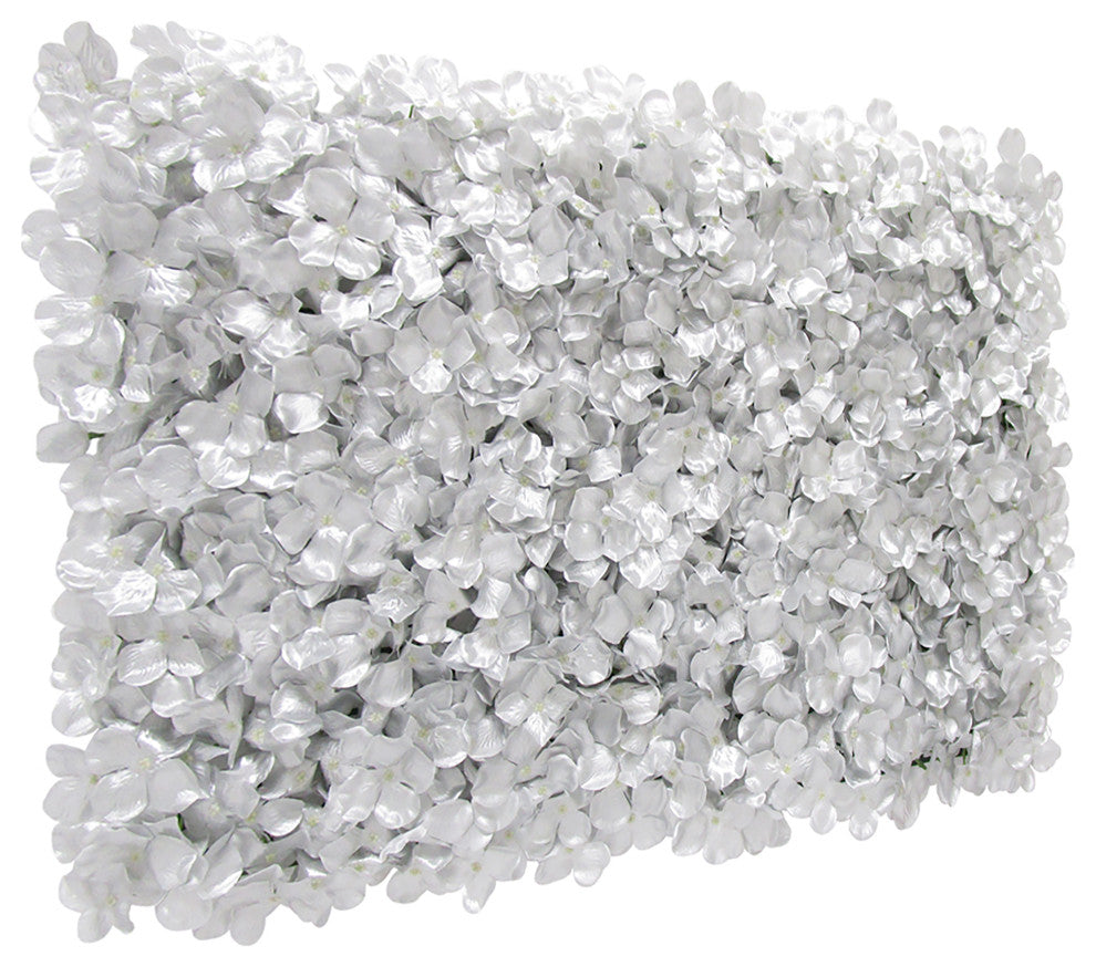 Set of 4 Silver Artificial Hydrangea Flower Wall Panel Hedge Mat Backdrop