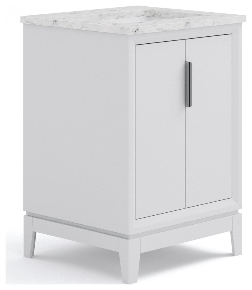 Elizabeth 24" Single Sink Carrara White Marble Vanity, Pure White