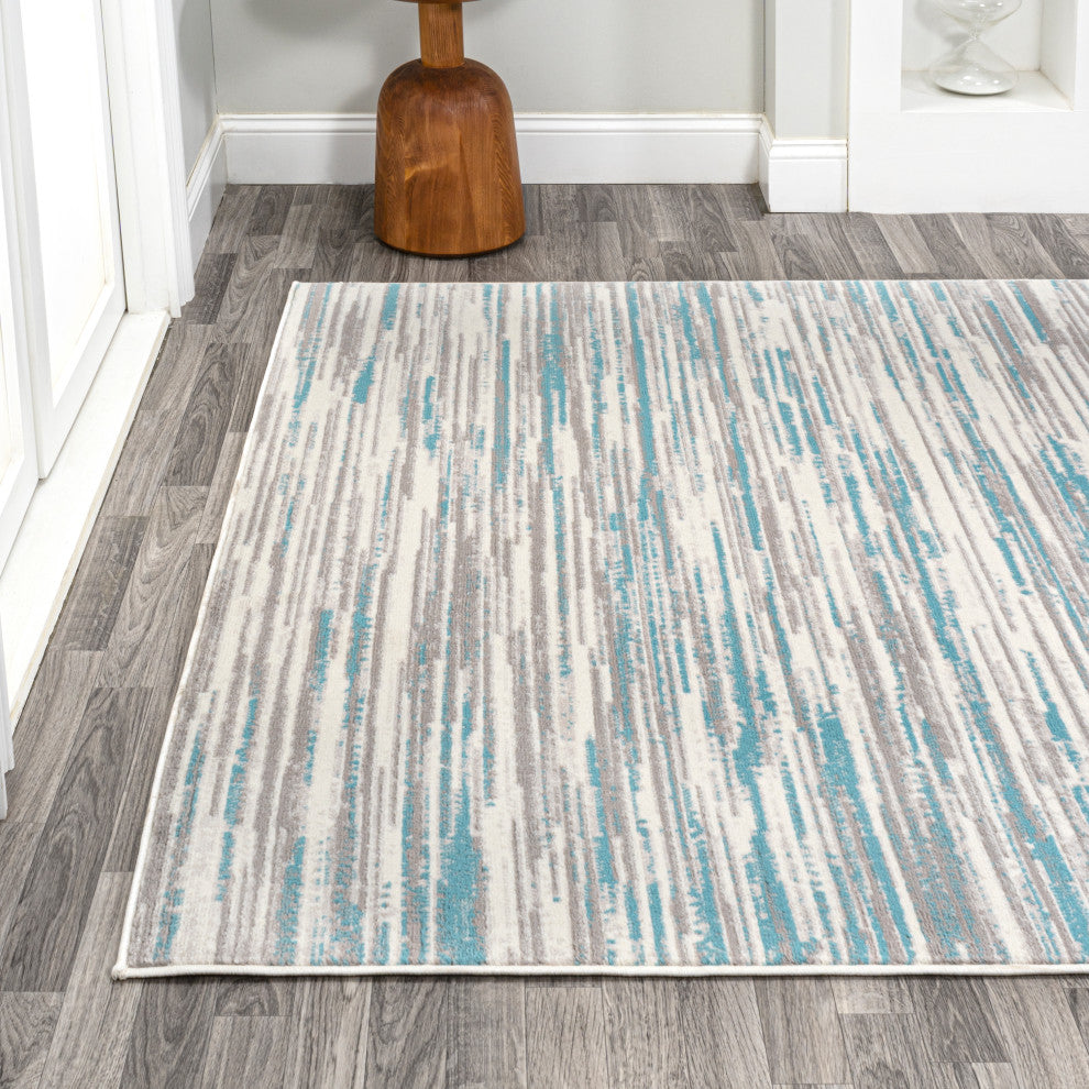 Speer Abstract Linear Stripe Gray/Blue 3'x5' Area Rug