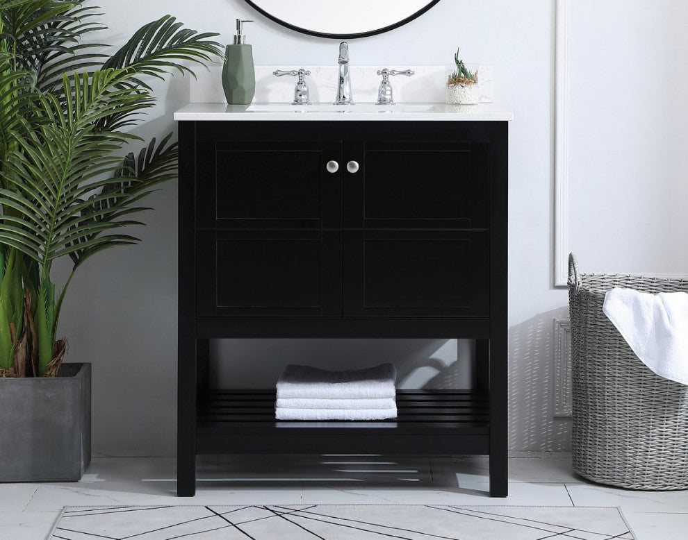 Tobias 30" Single Bathroom Vanity, Black With Backsplash
