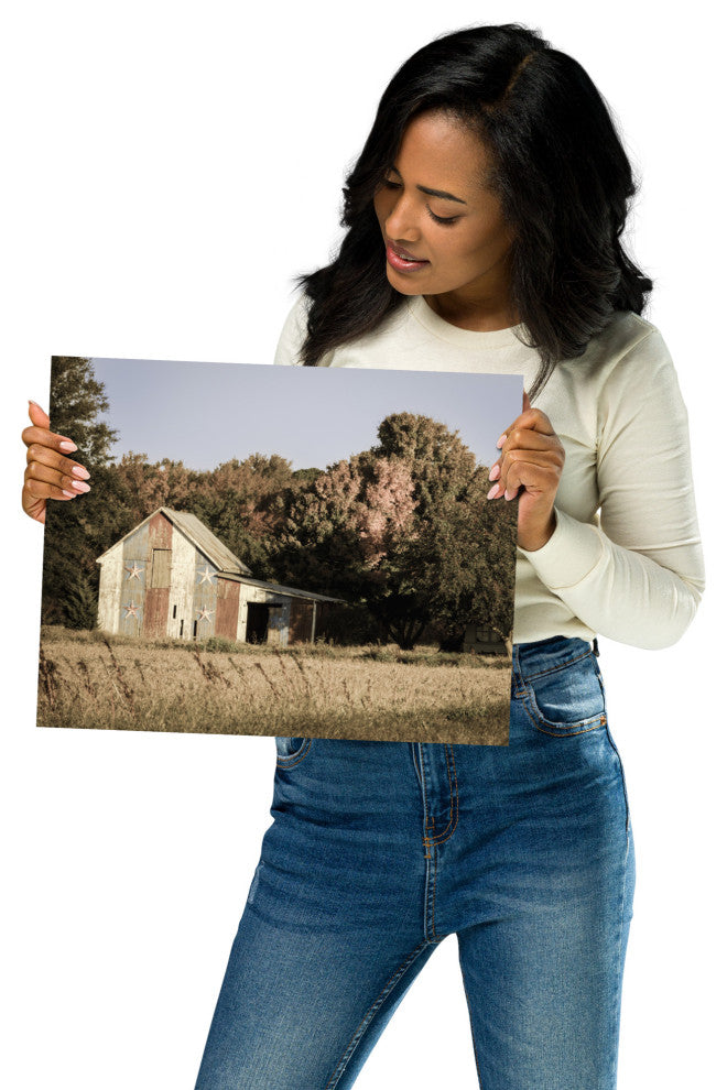 Patriotic Barn in Field Aged Landscape Photo Unframed Wall Art Print, 11" X 14"