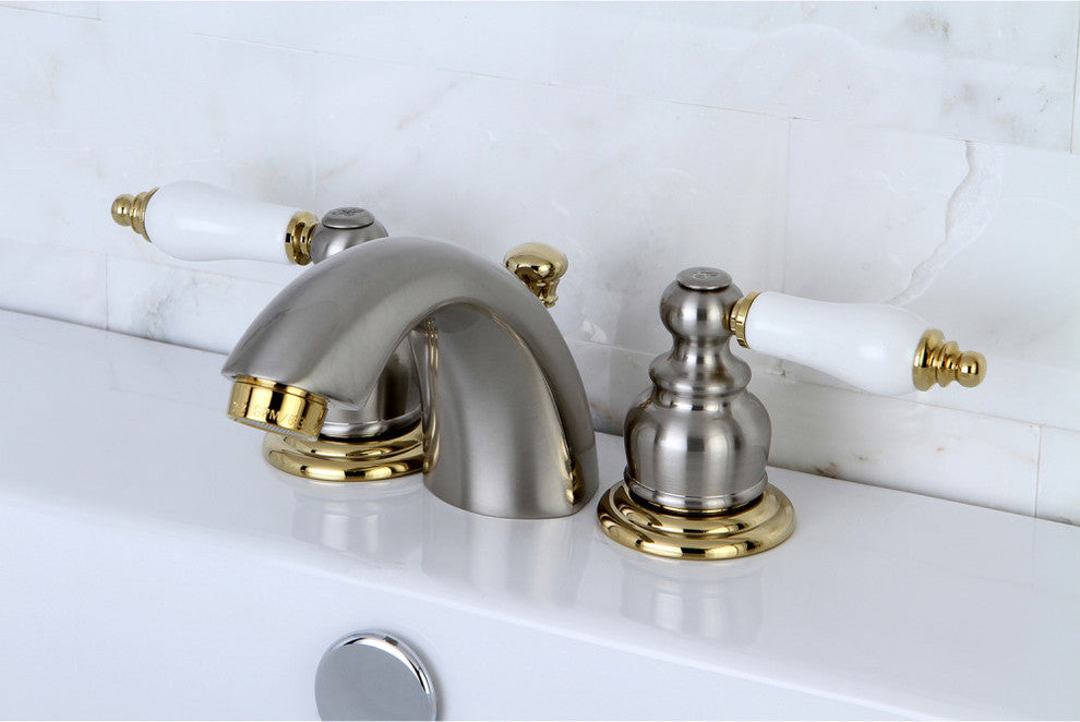 Kingston Mini-Widespread Bathroom Faucet w/Pop-Up, Brushed Nickel/Polished Brass