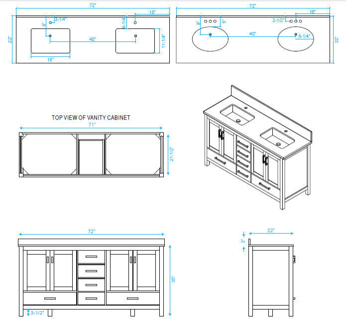 Wyndham WCS141472DWHCMUNSMED 72 Inch Double Bathroom Vanity in White
