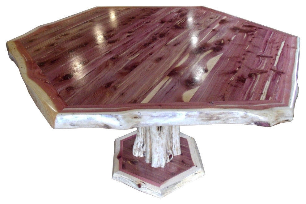Red Cedar Log Hexagon Table, 36 Inch, Bar Height