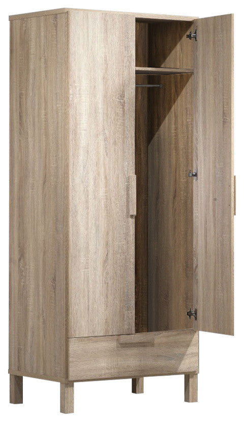 Wooden Wardrobe with 1 Drawer, Light Oak Brown