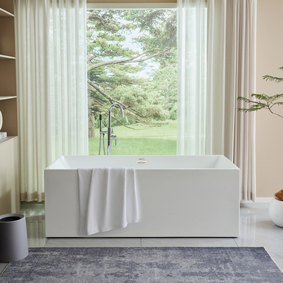 Freestanding Acrylic Bathtub, White/Brushed Nickel