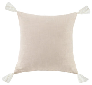 Luna Washed Linen Tasseled Square Pillow, 18"x18", Light Tan