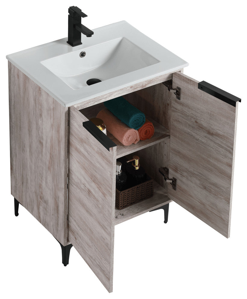 Wilmington Bath Vanity, Rustic White, 24 Inch, Black Hardware