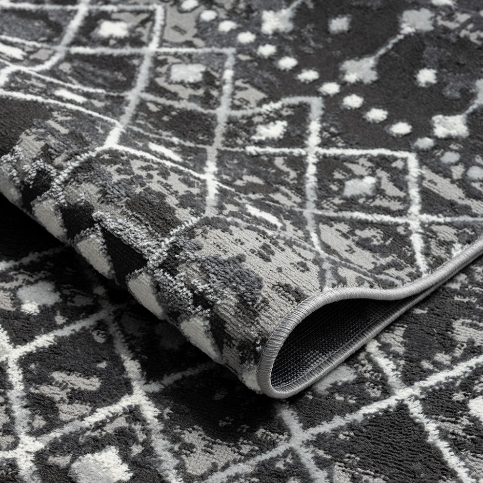 Hannah Moroccan Area Rug/Runner, Charcoal Grey, 3' x 8' Runner