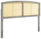 Mid Century Modern Headboard with Gray Rubberwood Frame and Cane Accent