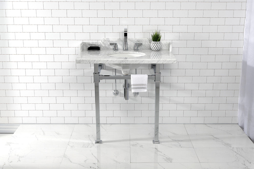 Kingston Brass LMS36MOQ1 36" Carrara Marble Console Sink, Legs