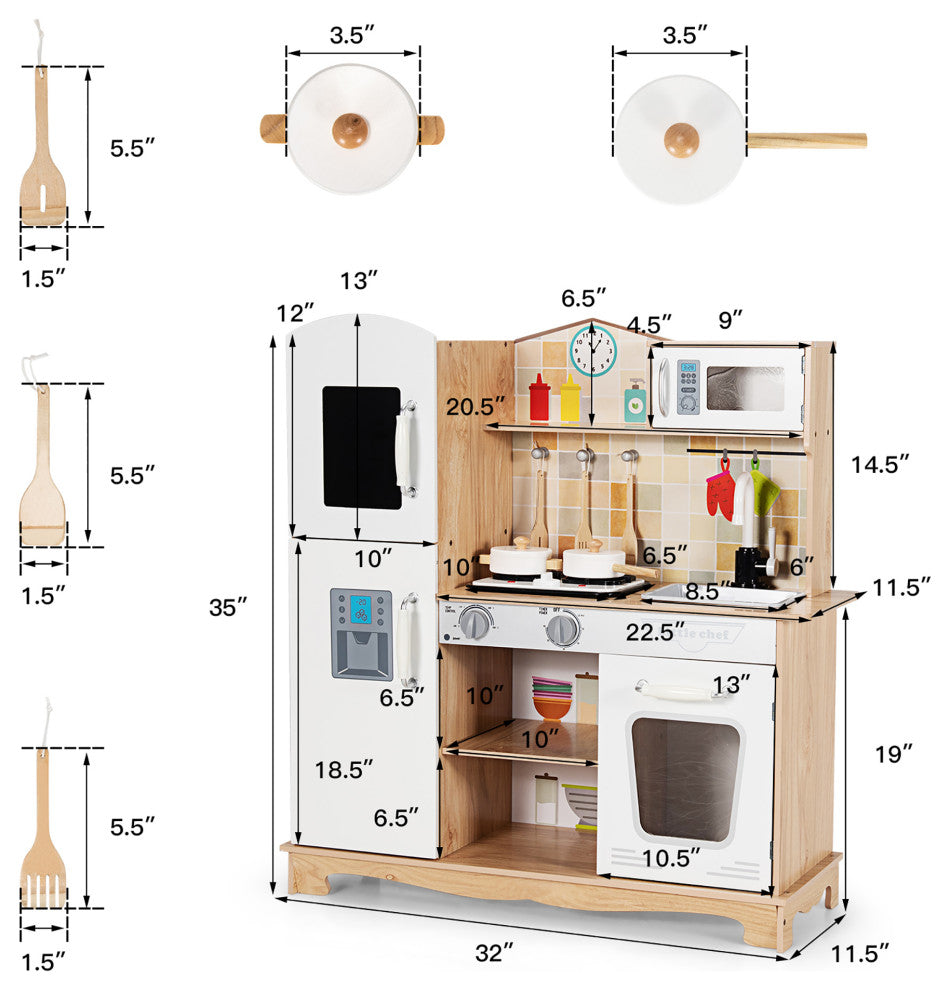 Costway Wooden Kids Kitchen Playset Cooking Play Toy w/ Utensils & Sound