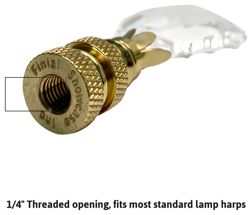 Crystal Gothic Cross Lamp Finial Polished Brass Knurled Base 2.75"h
