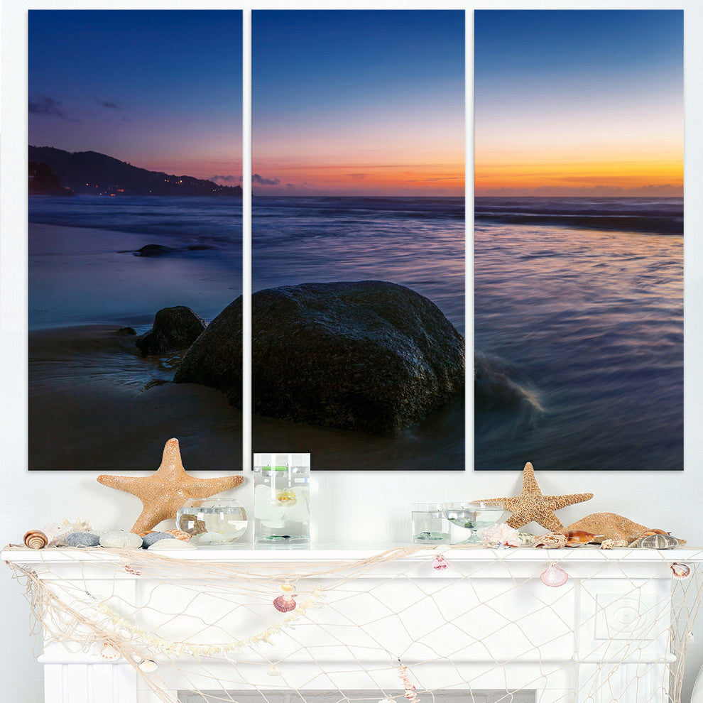 "Dark Tropical Seashore in Evening" Metal Wall Art, 3 Panels, 36"x28"