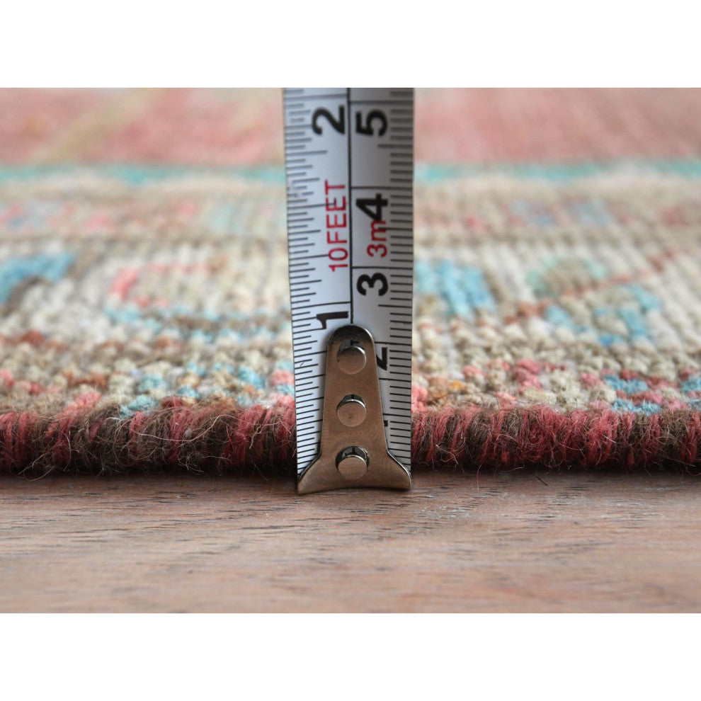 Tomato Red Hand Knotted Old Persian Bibikabad Pure Wool Runner Rug, 3'9"x12'3"