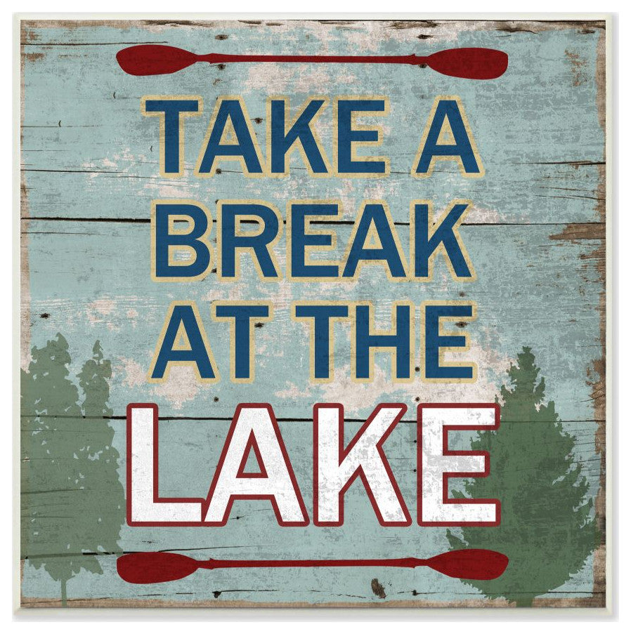 Break At The Lake Country Wood Te"xtured Word Design, 12"x12"