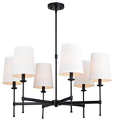 Camden 6 Light Matte Black Chandelier Fixture White Fabric Linen Shade