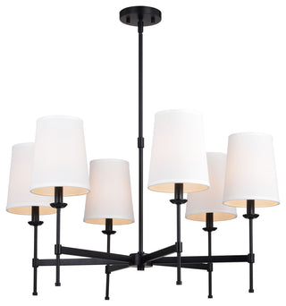 Camden 6 Light Matte Black Chandelier Fixture White Fabric Linen Shade