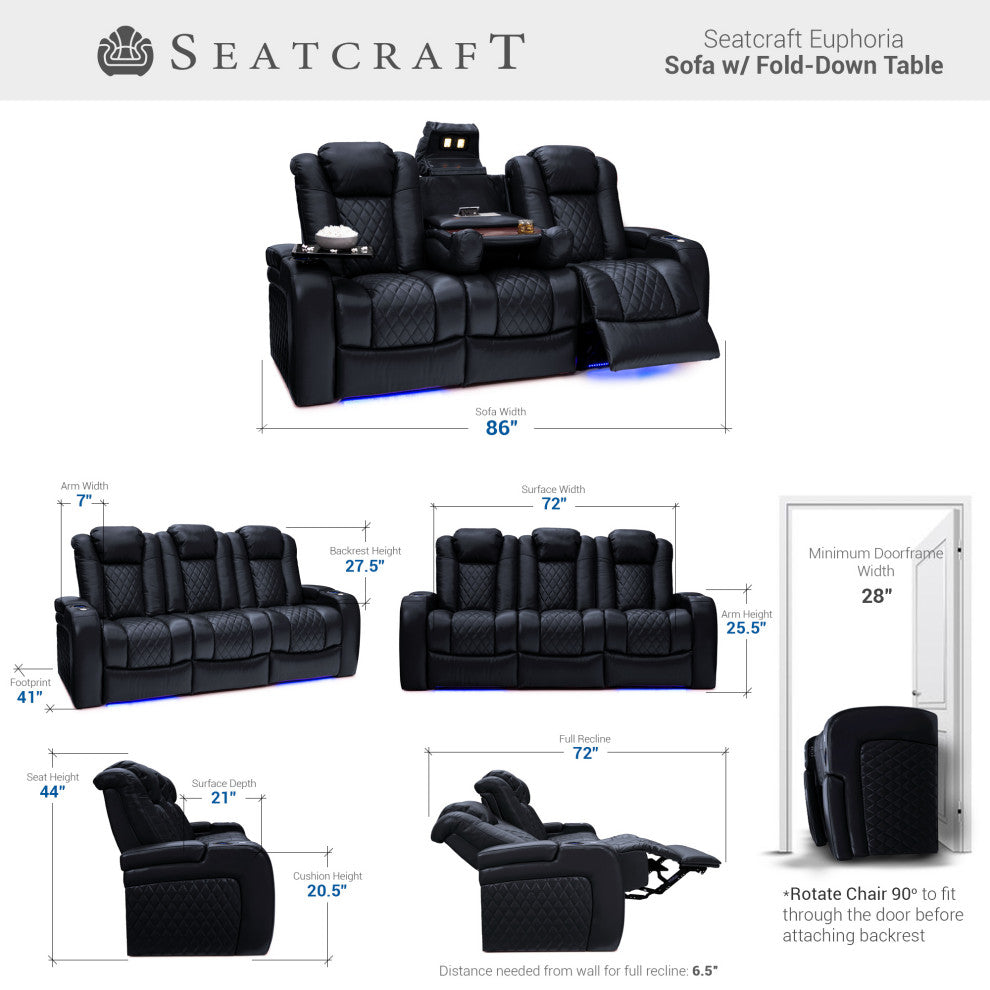 Seatcraft Euphoria Home Theater Seating, Black, Loveseat and Sofa