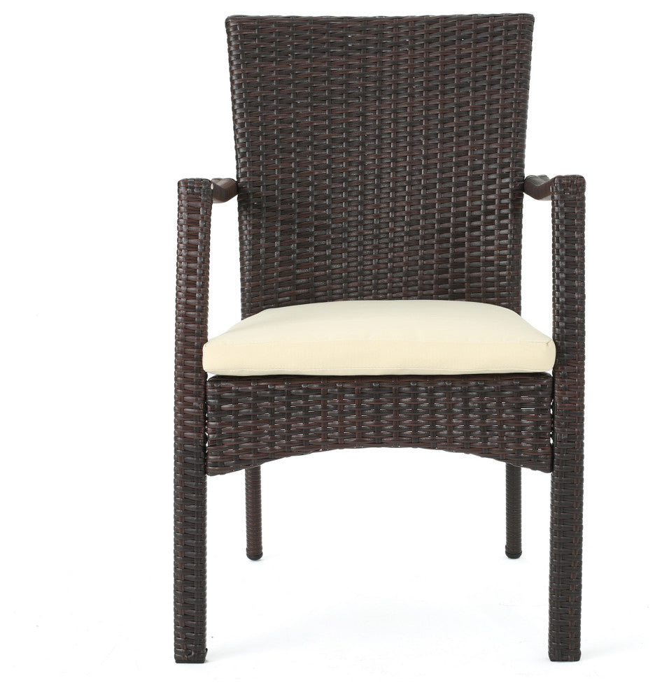 GDF Studio 7-Piece Caprise Outdoor Dining, Wood Table With Wicker Chairs Set