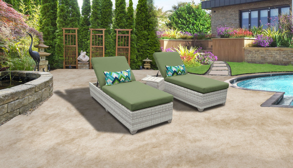 Fairmont Chaise Set of 2 Outdoor Wicker Patio Furniture With Side Table
