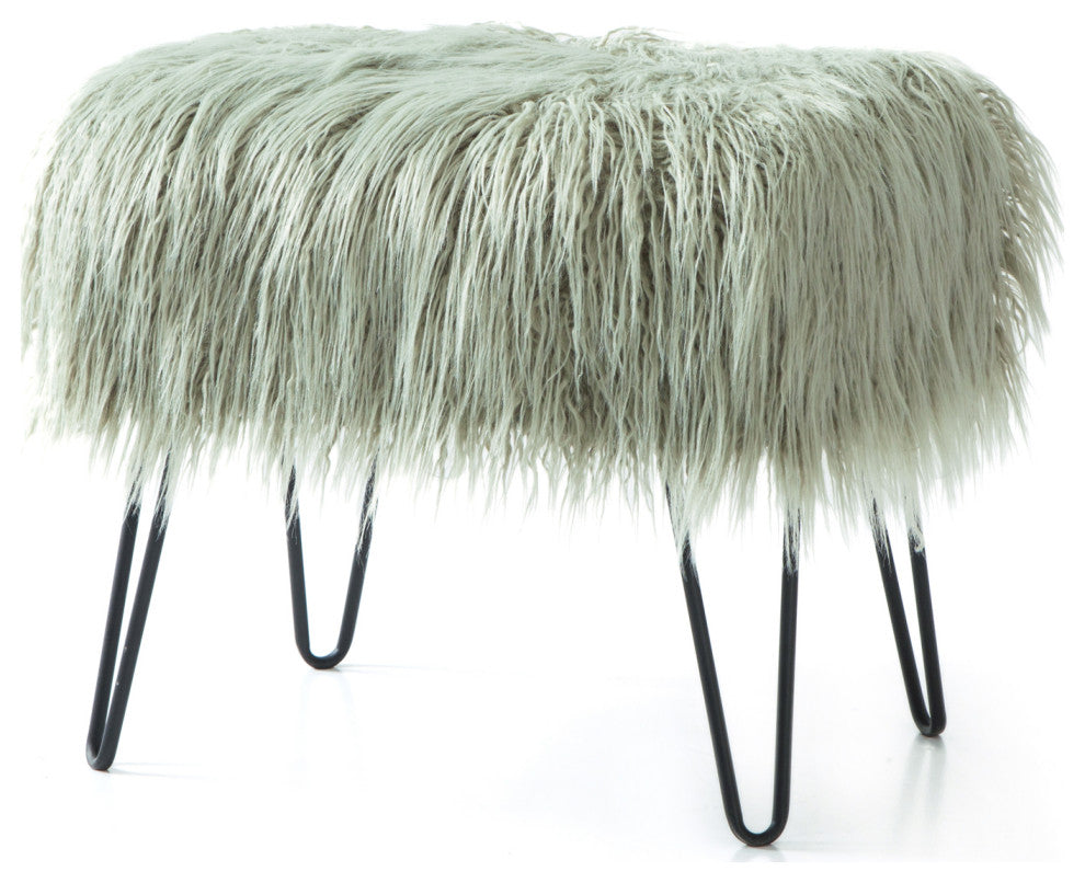 Mongolian Fur Ottoman, Desert Saga, 19''x13''x17''