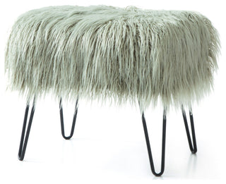 Mongolian Fur Ottoman, Desert Saga, 19''x13''x17''
