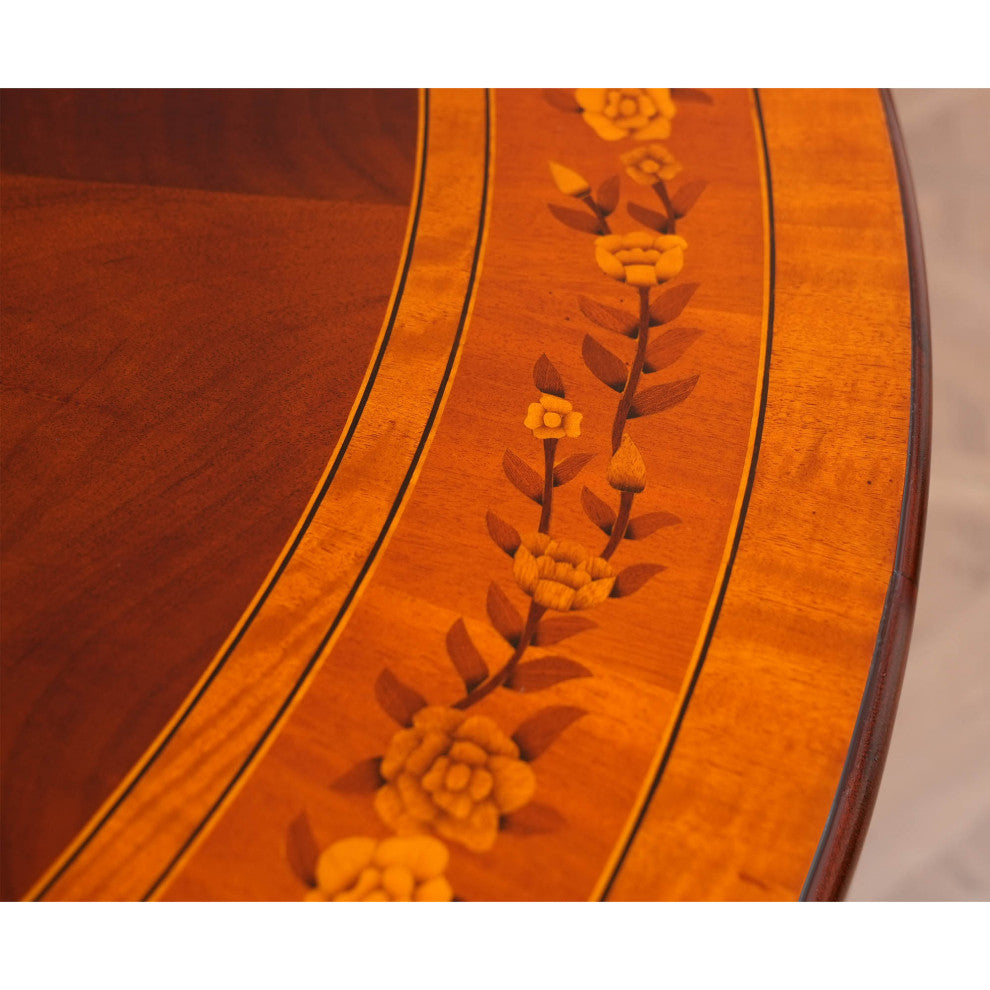 NDRT065 Mahogany Round Dining Table With Floral Inlay