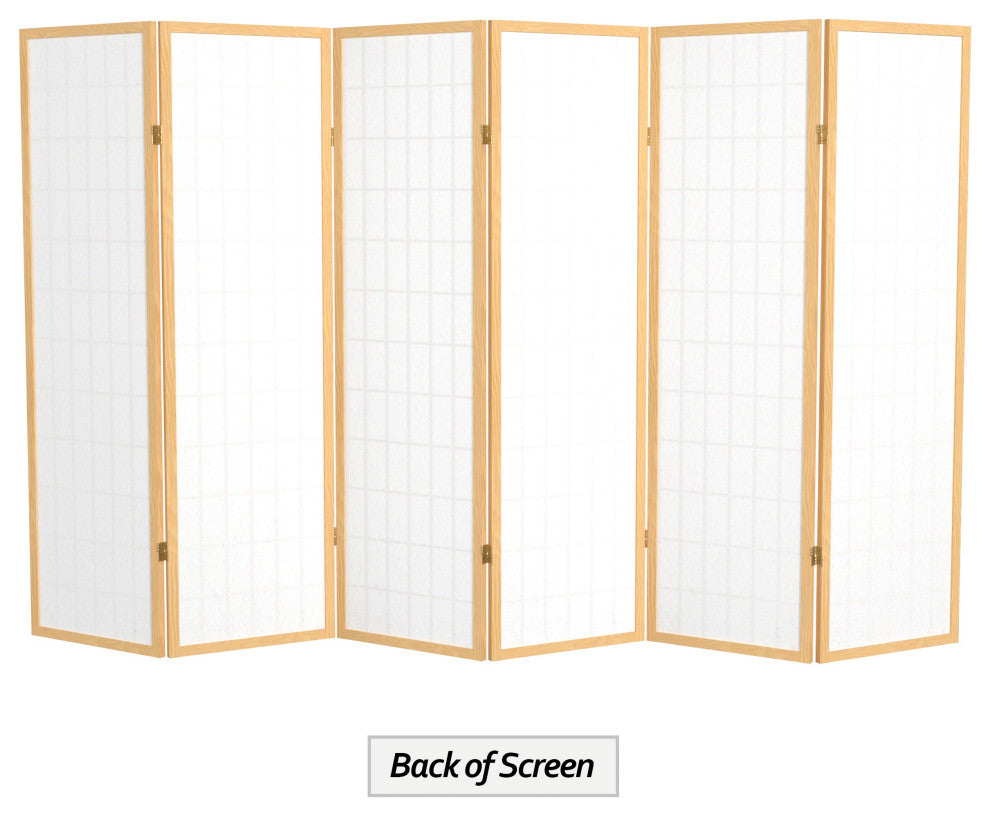 5' Tall Window Pane Shoji Screen, Natural, 6 Panels