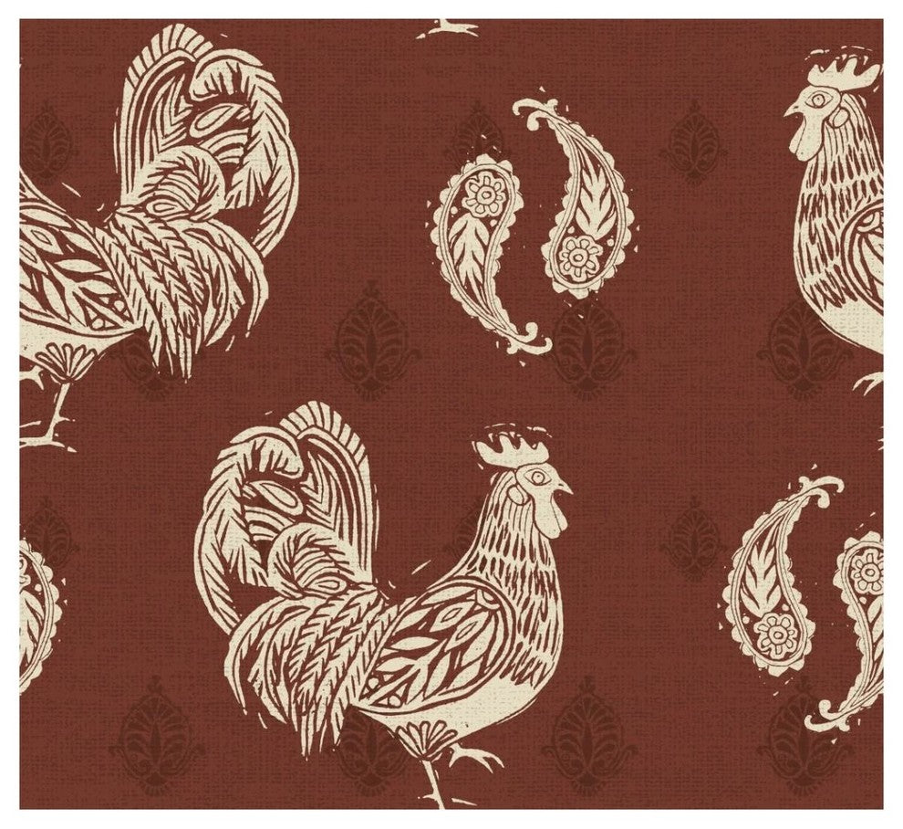 "Woodcut Rooster Patterns" Digital Paper Print by Daphne Brissonnet, 46"x42"