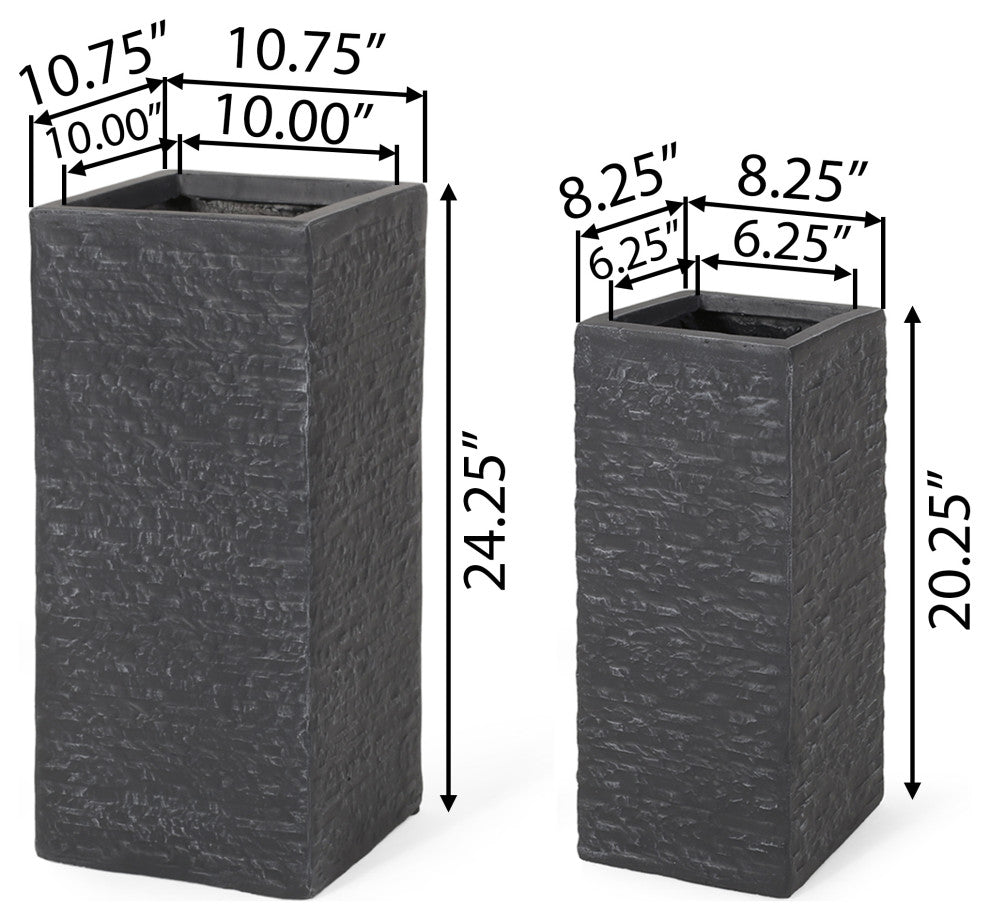 Leiman Outdoor Medium and Small Cast Stone Planters, Set of 2