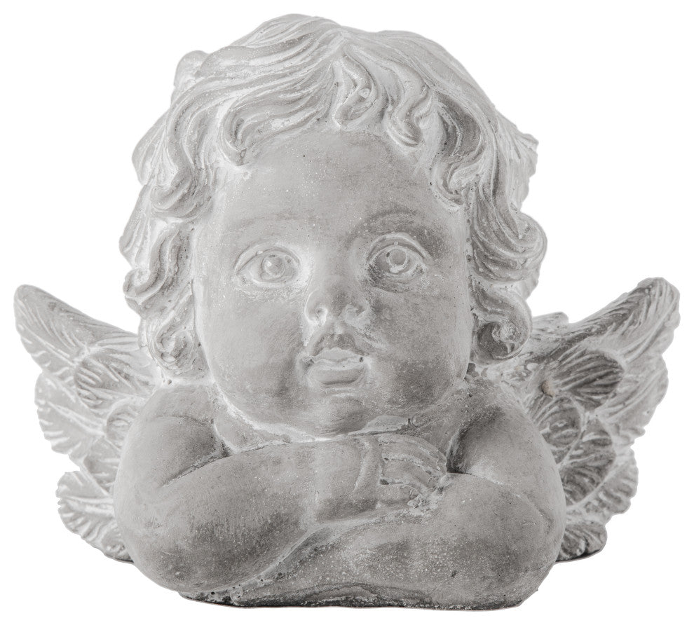 Cement Arm Resting Cherubin Figurine Washed Concrete Gray Finish