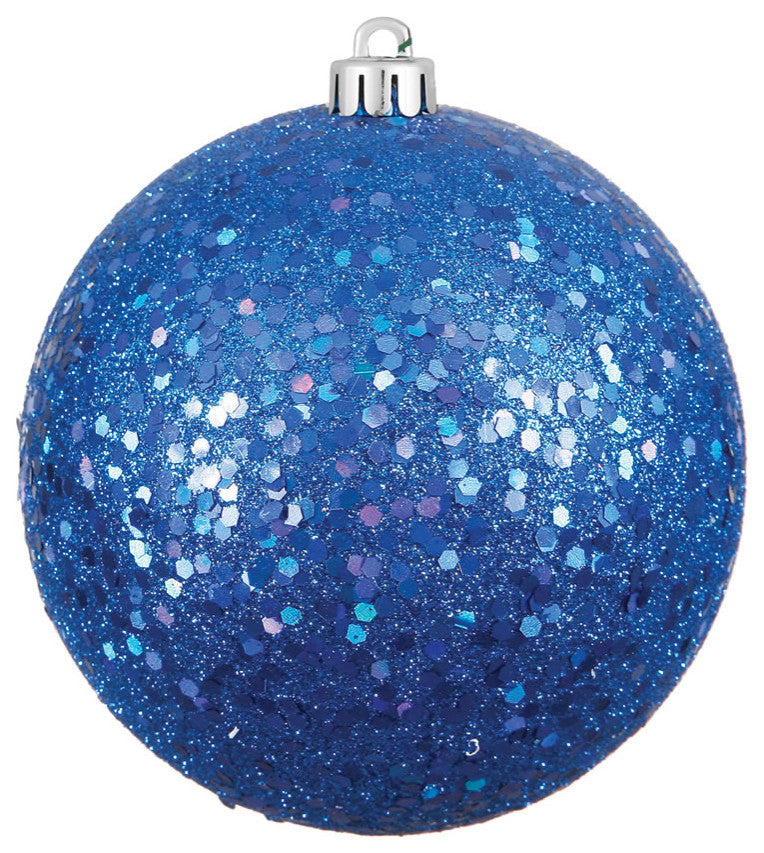 Vickerman N591502DQ 6" Blue Sequin Ball Ornament, 4 per Bag