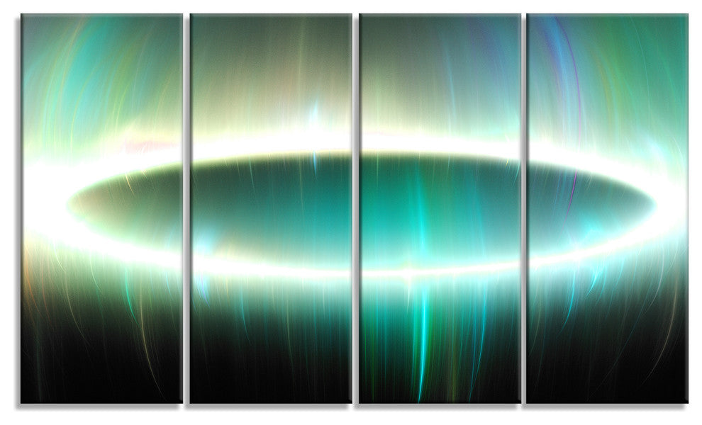 Large Green Oval Fractal Light, Abstract Canvas Art Print, 48"x28", 4 Panels