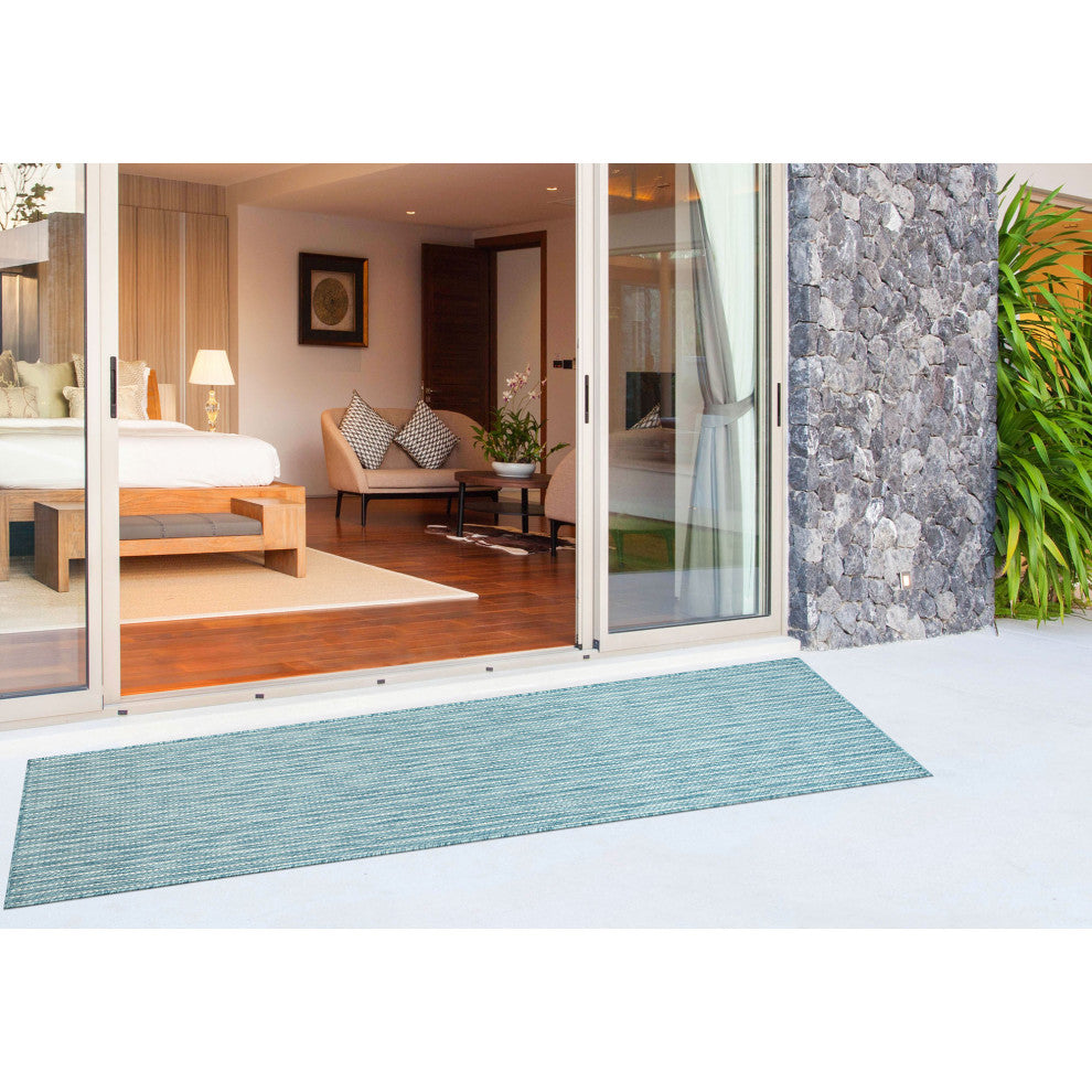 Carmel Texture Stripe Indoor/Outdoor Rug, Aqua, 1'11"x4'11" Runner