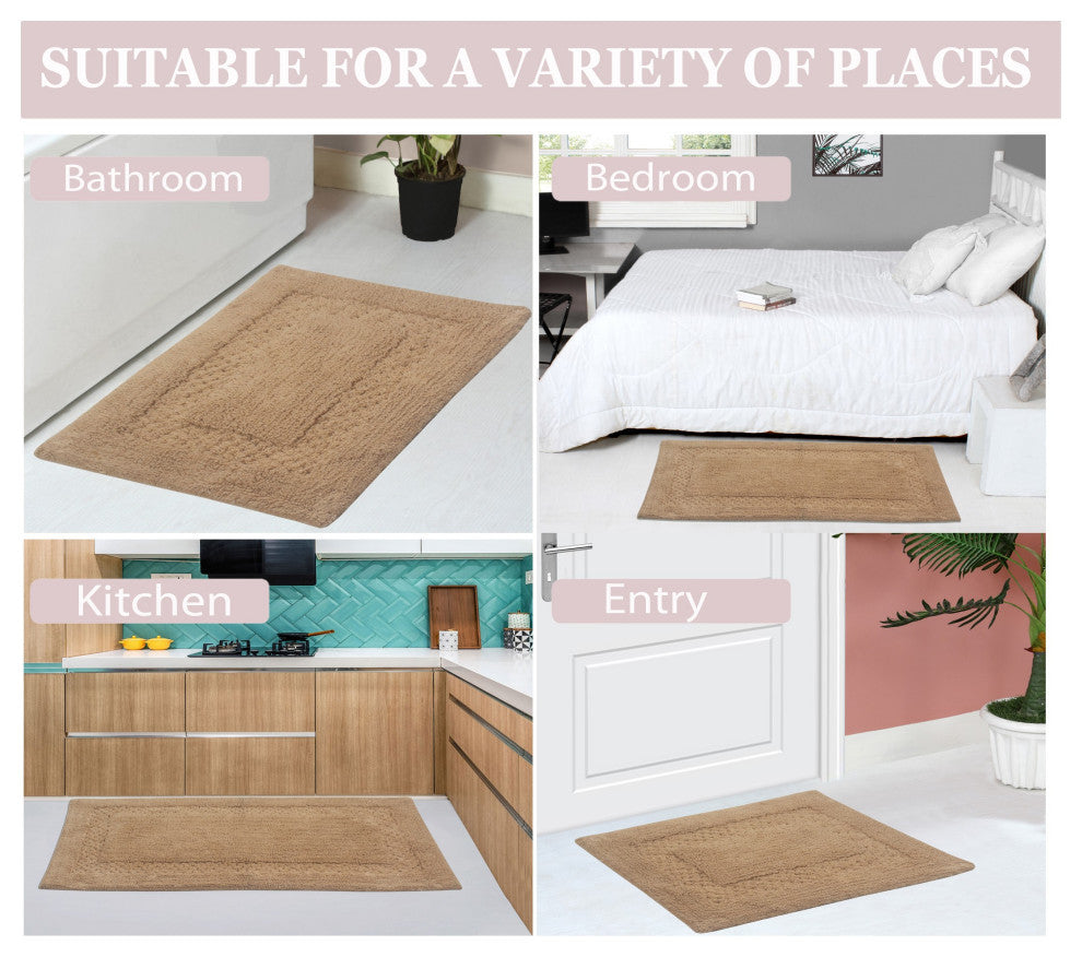 Classy Bath Rugs Set, 17"x24" Rectangle, Linen