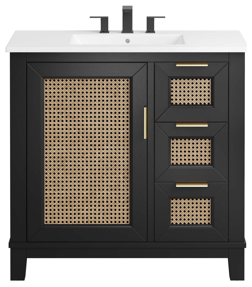 Dixie 36" Solid Wood Bathroom Vanity Cabinet, Black White