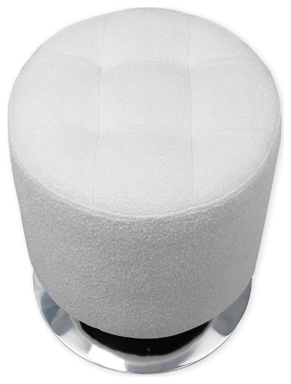 Rosey Faux Fur Vanity Accent Ottoman, White Boucle