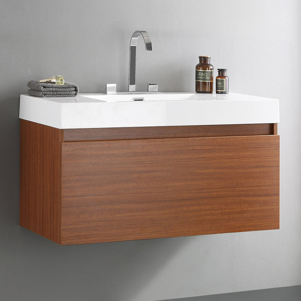Fresca FCB8010TK-I Mezzo 39" Teak Modern Bathroom Cabinet With Integrated Sink