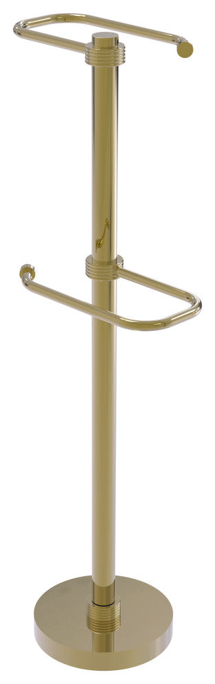 Free Standing Two Roll Toilet Tissue Stand, Unlacquered Brass