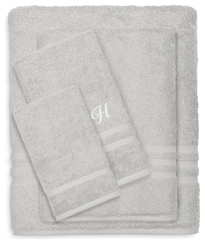 Denzi 4-Piece Towel Combination Set With Monogrammed Letter, H, Grey