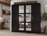 100% Solid Wood Cosmo 4-Door Wardrobe/Armoire/Closet, Java-Mirror