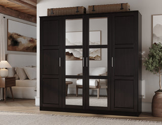 100% Solid Wood Cosmo 4-Door Wardrobe/Armoire/Closet, Java-Mirror
