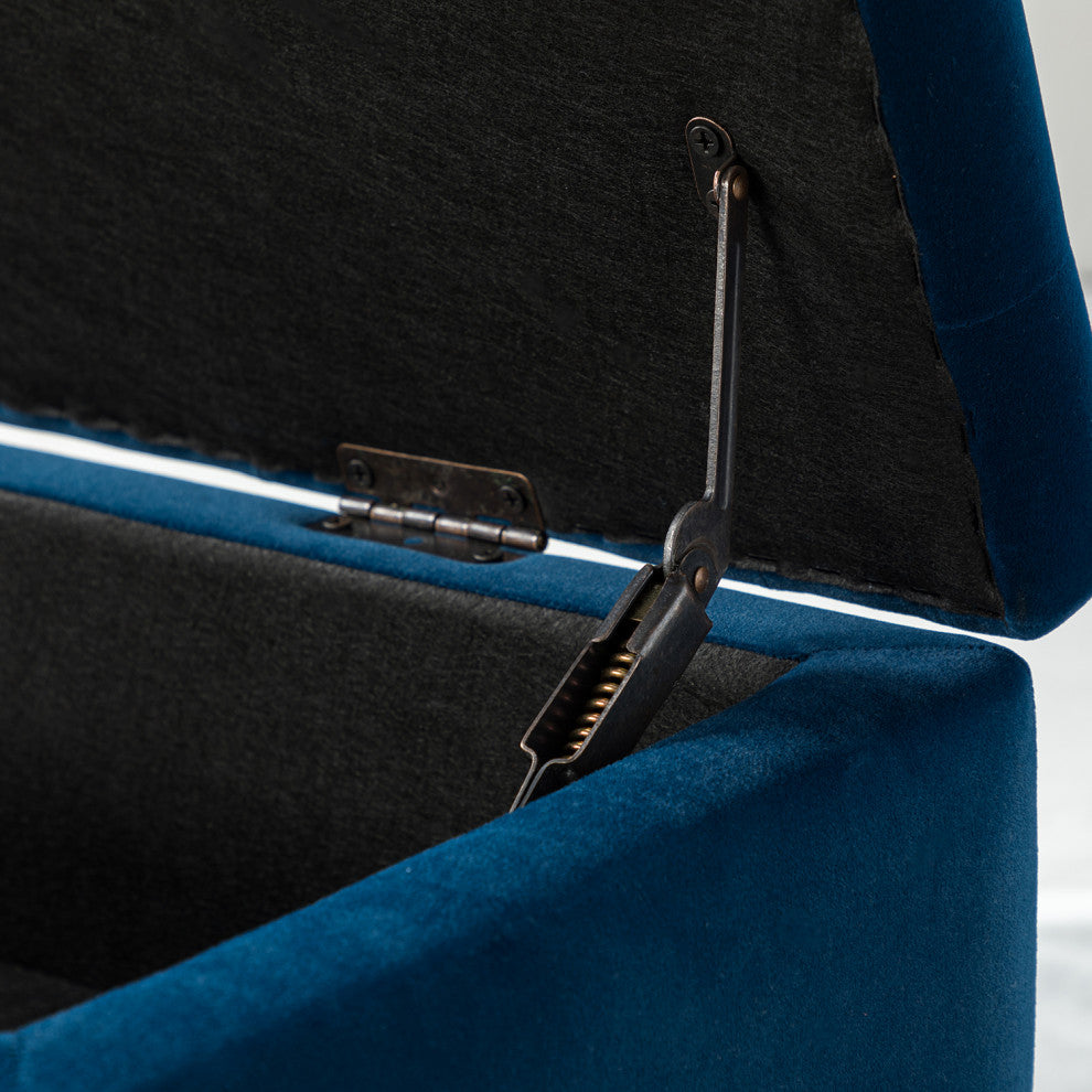 Button-tufted Storage Bench with Nailhead Trim, Navy