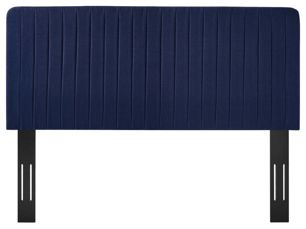 Tufted Headboard, Full Queen Size, Fabric, Dark Blue, Modern Contemporary