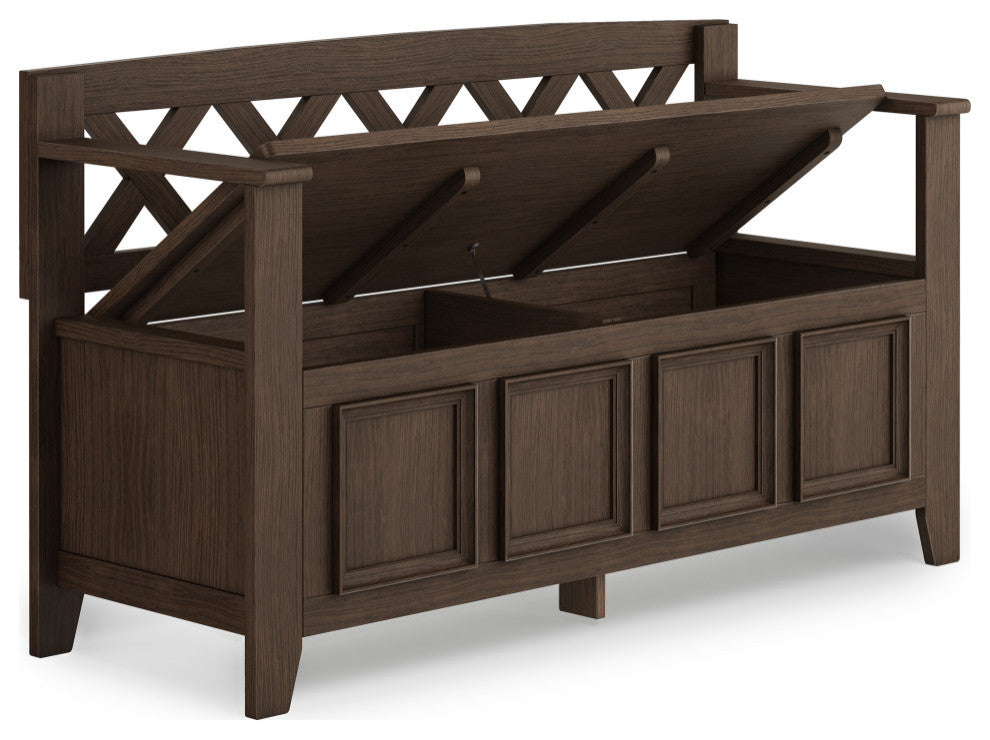 Amherst Solid Wood Entryway Storage Bench, Farmhouse Brown
