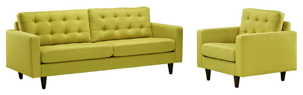Modern Contemporary Living Room Armchair and Sofa, Wheatgrass, 2-Piece Set