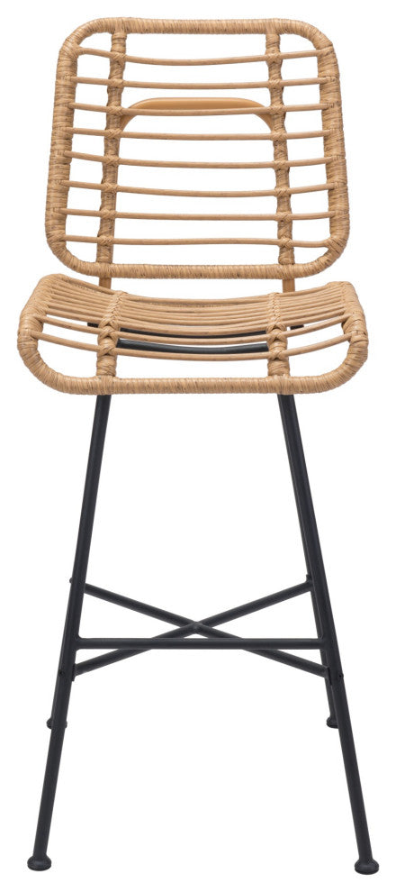 Bar Stool Chair Barstool, Set of 2, Steel Metal, Natural, Black, Outdoor Patio