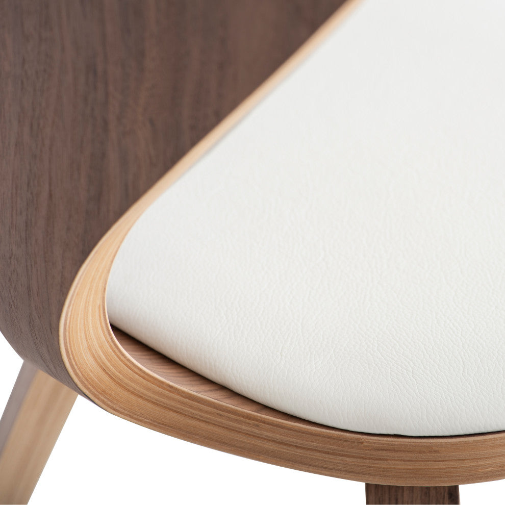 Satine Dining Chair in American Walnut and White Leather by Nuevo